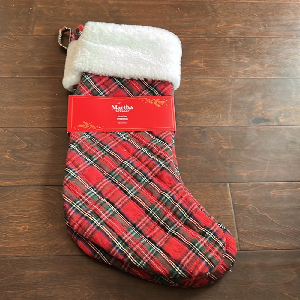 Martha Stewart Set Of 2 Tartan Plaid Stockings With Faux Fur 22”  New